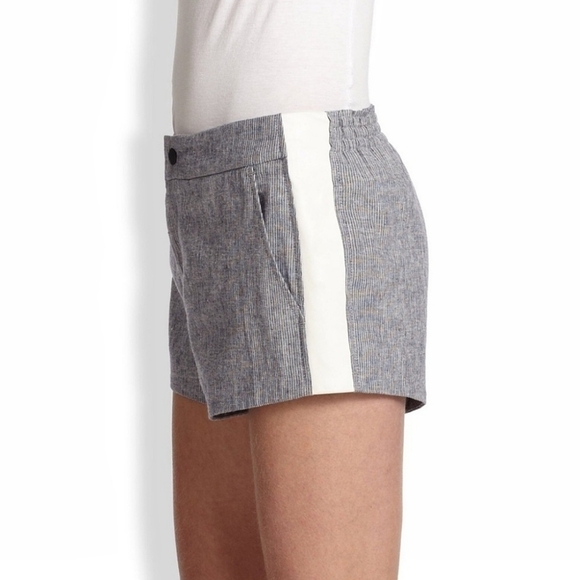 Rag & Bone | Linen Pinstripe Shorts‎ with Leather - Picture 1 of 12